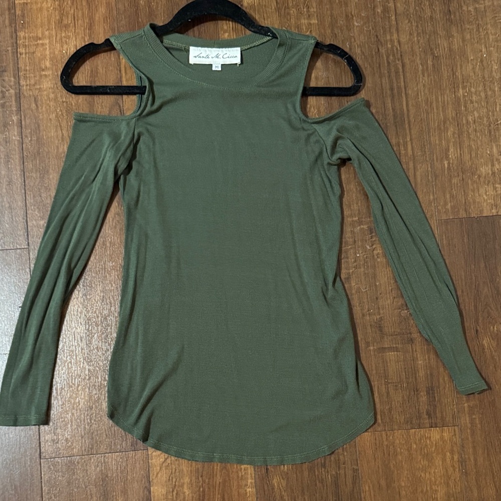 Elegant Olive Cold Shoulder Long Sleeve Top